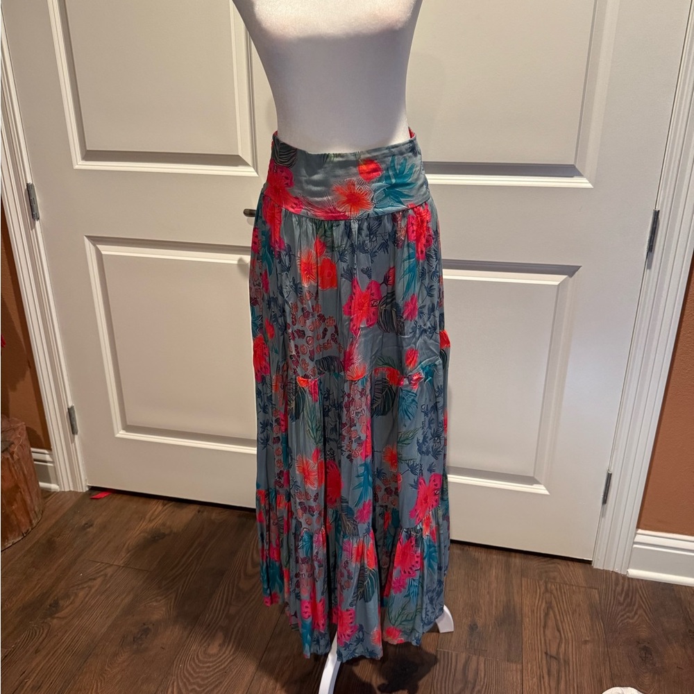 NATURAL LIFE Floral Maxi Skirt - Red and Gray